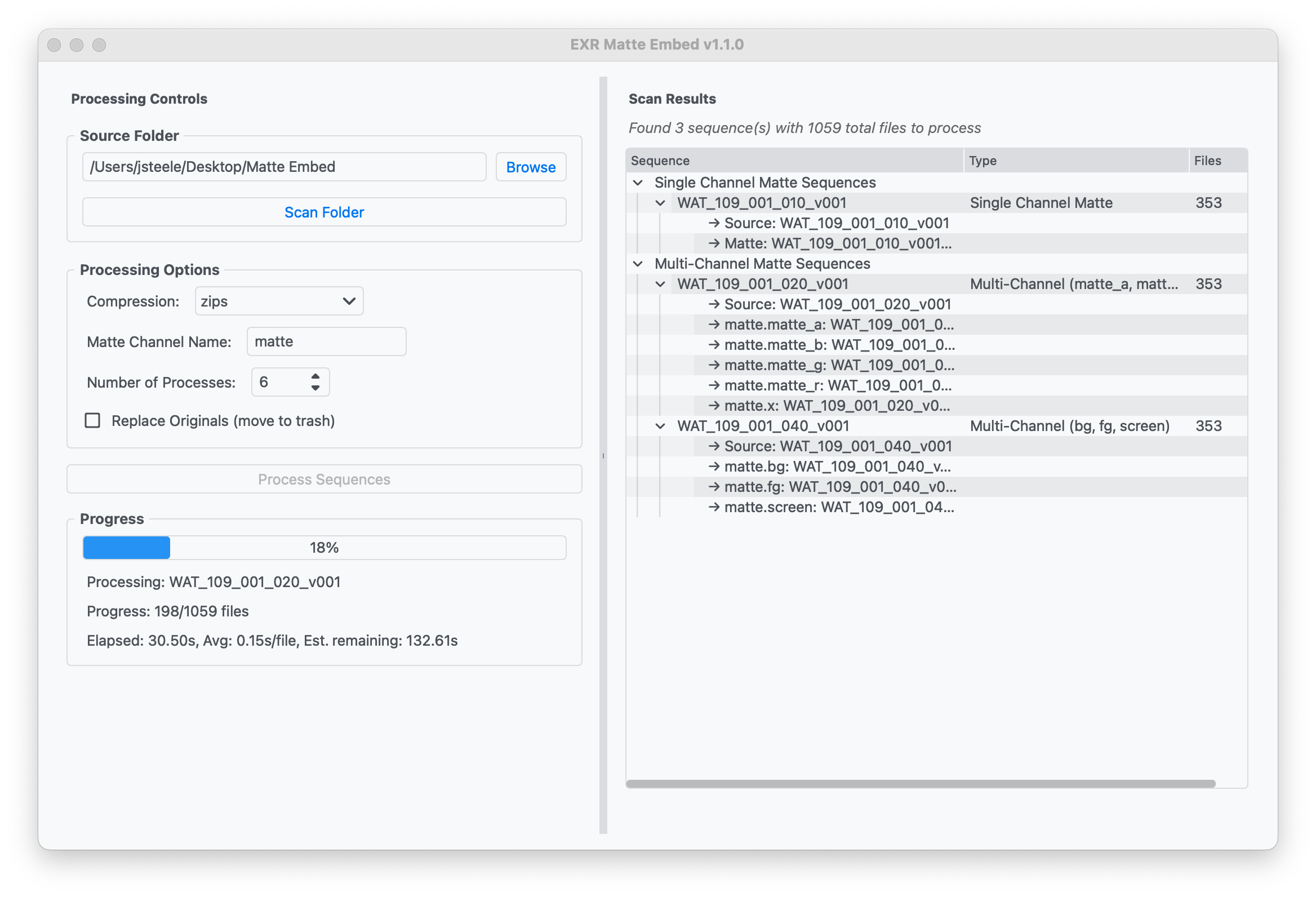 EXR Matte Embed Interface - Light Mode